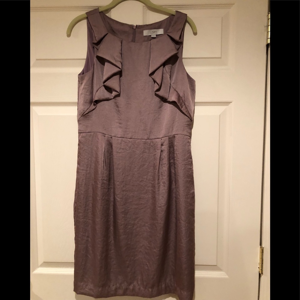 LOFT, mauve, raw silk look ruffled dress
